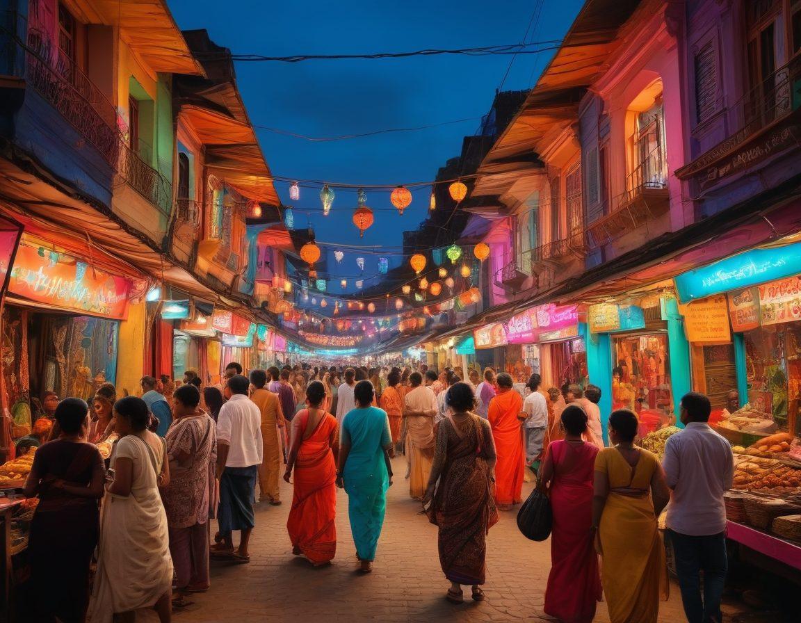 A colorful street scene showcasing a lively Bengali market, filled with diverse people expressing various aspects of sexuality. Neon signs displaying bold, inclusive messages, traditional Bengali clothing mixed with modern fashion. Cultural elements like dance and music intertwined, evoking a sense of celebration and freedom. Characters of different ages and backgrounds engaging joyously, surrounded by iconic Bengali architecture. vibrant colors. super-realistic.